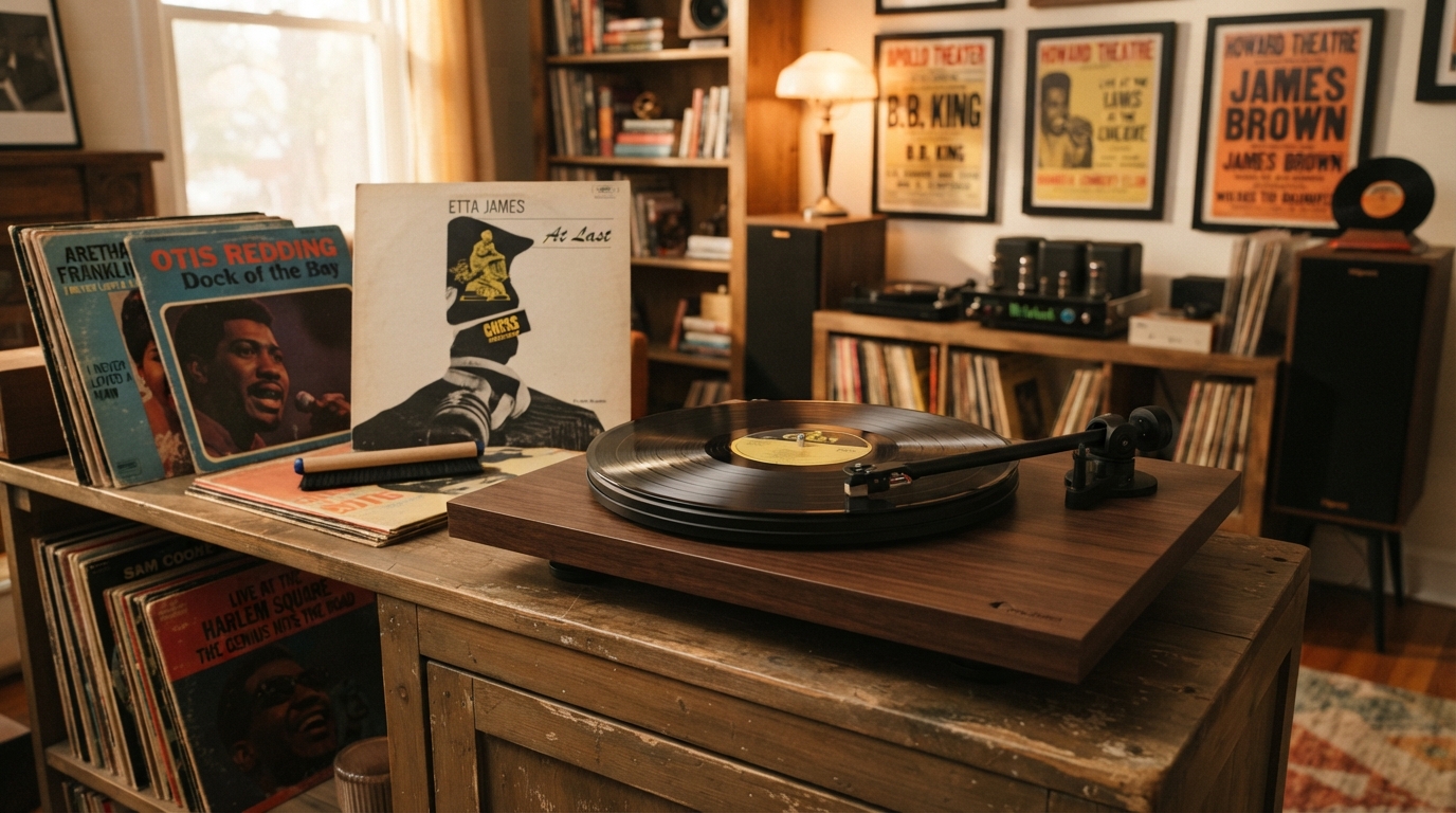 Vintage jukebox and vinyl records